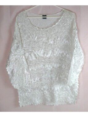Origami Magic Scarf Women's Stretchy White Ruffle Blouse Size XL-3X